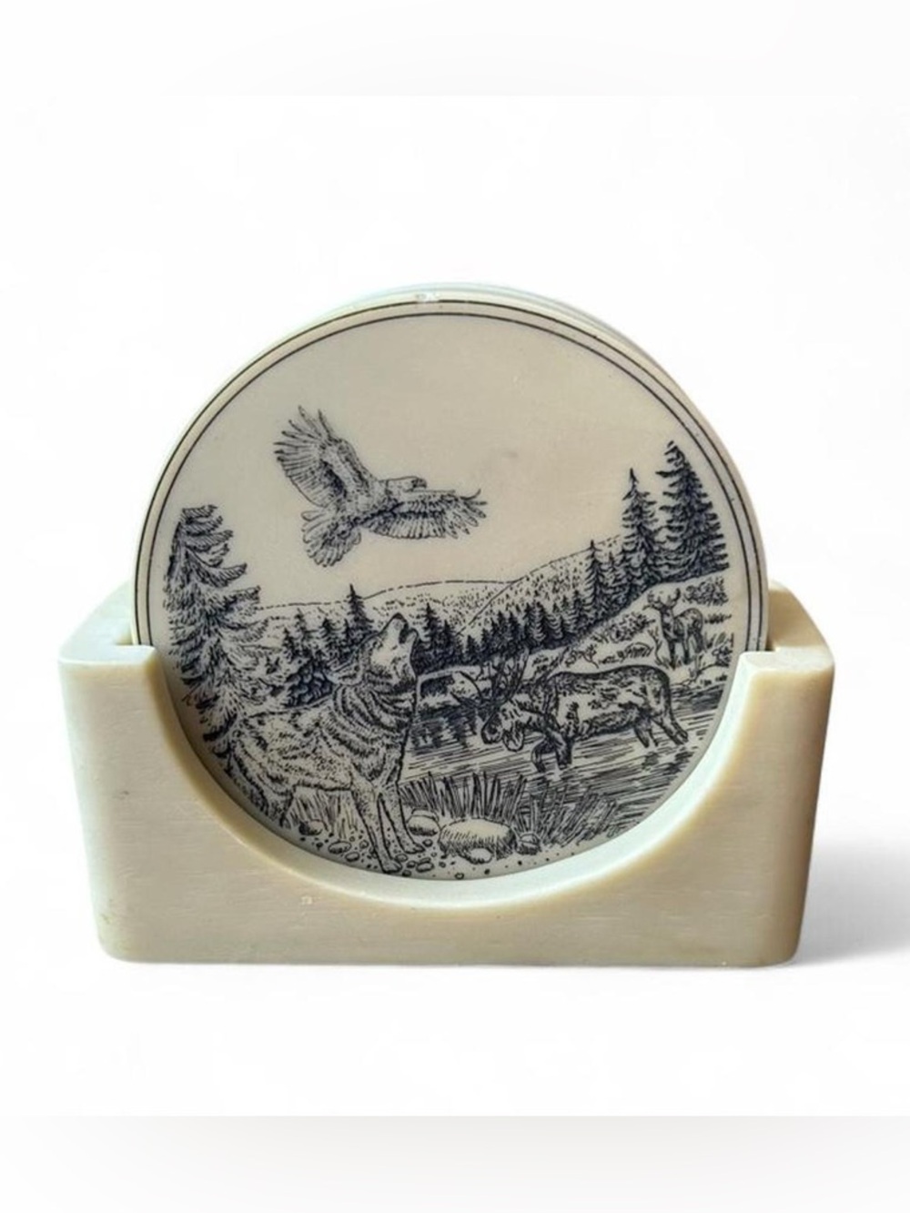 80s Vintage Cottagecore Wilderness Nature Etched Cork Coaster Set